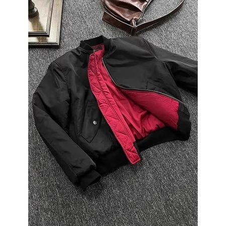 Retro Contrast Color Lining Flight Suit Jacket Thick Coat